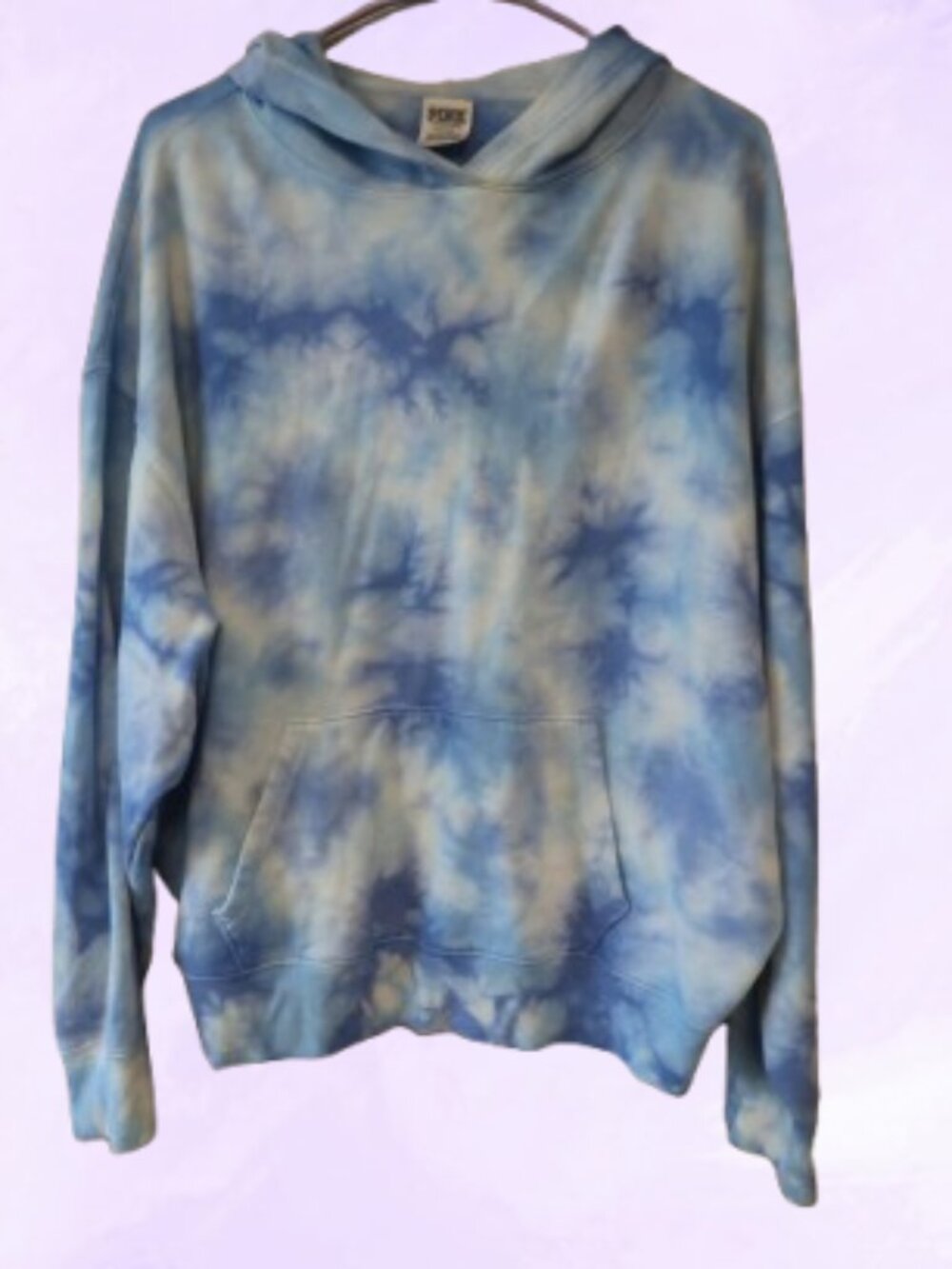PINK Victoria's Secret tie dye cloud pullover hoodie in blue and white size M